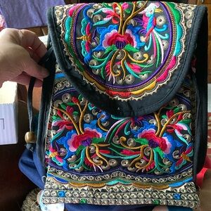 Embroidered Multicolor Women's Backpack Bag